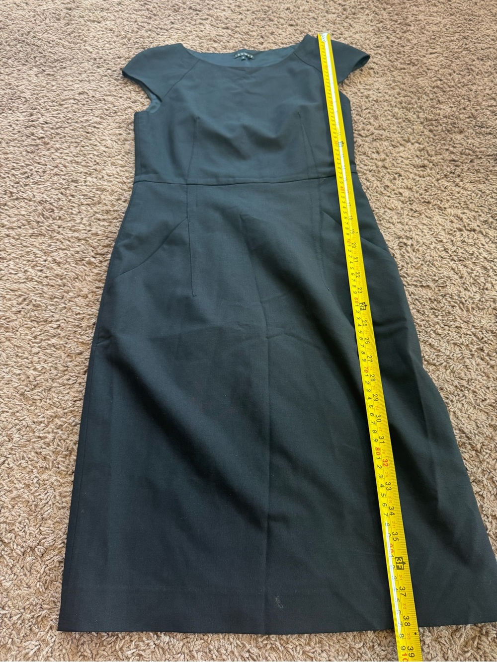 Theory Wool Blend Cap Sleeve Sheath Dress Pockets Black LBD 4 - Picture 8 of 11